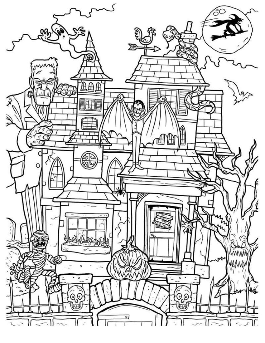 Adults Haunted House Coloring Pages Free Printable Coloring Pages