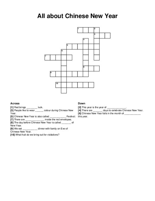 All About Chinese New Year Crossword Puzzle