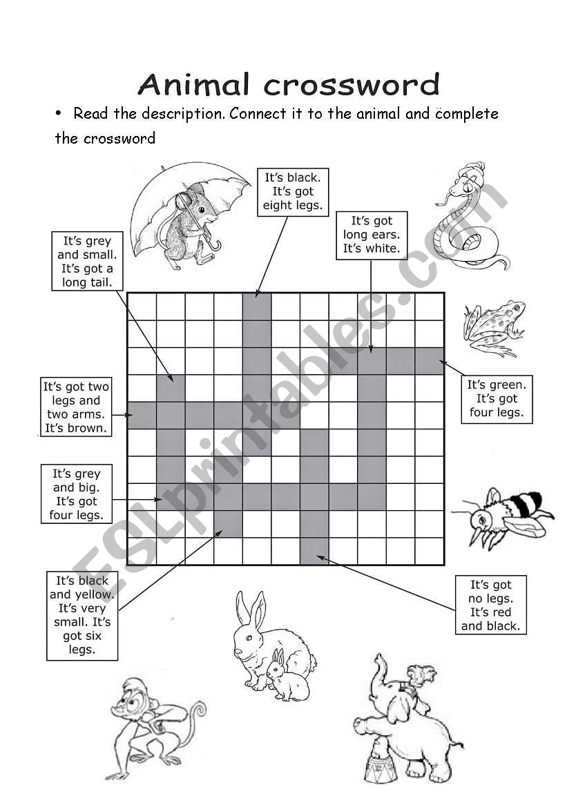 ANIMAL CROSSWORD ESL Worksheet By Casto56