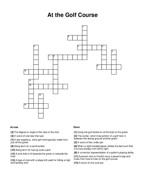 At The Golf Course Crossword Puzzle