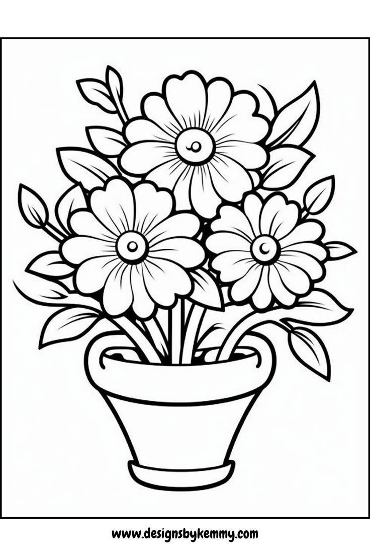 Bold And Easy Flowers Coloring Pages For Kids And Adults