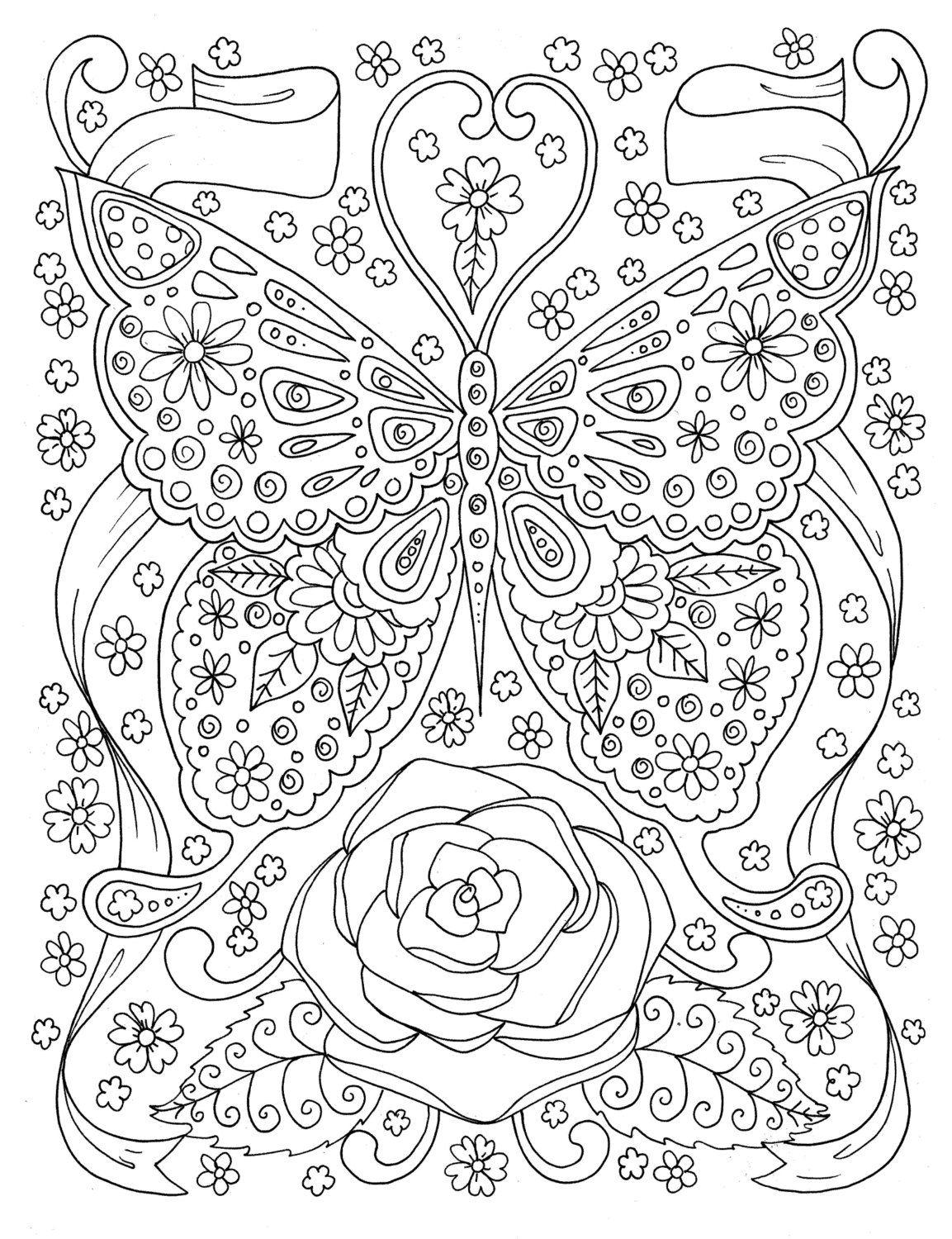 Butterfly Coloring Page Adult Coloring Book Digital Coloring Page