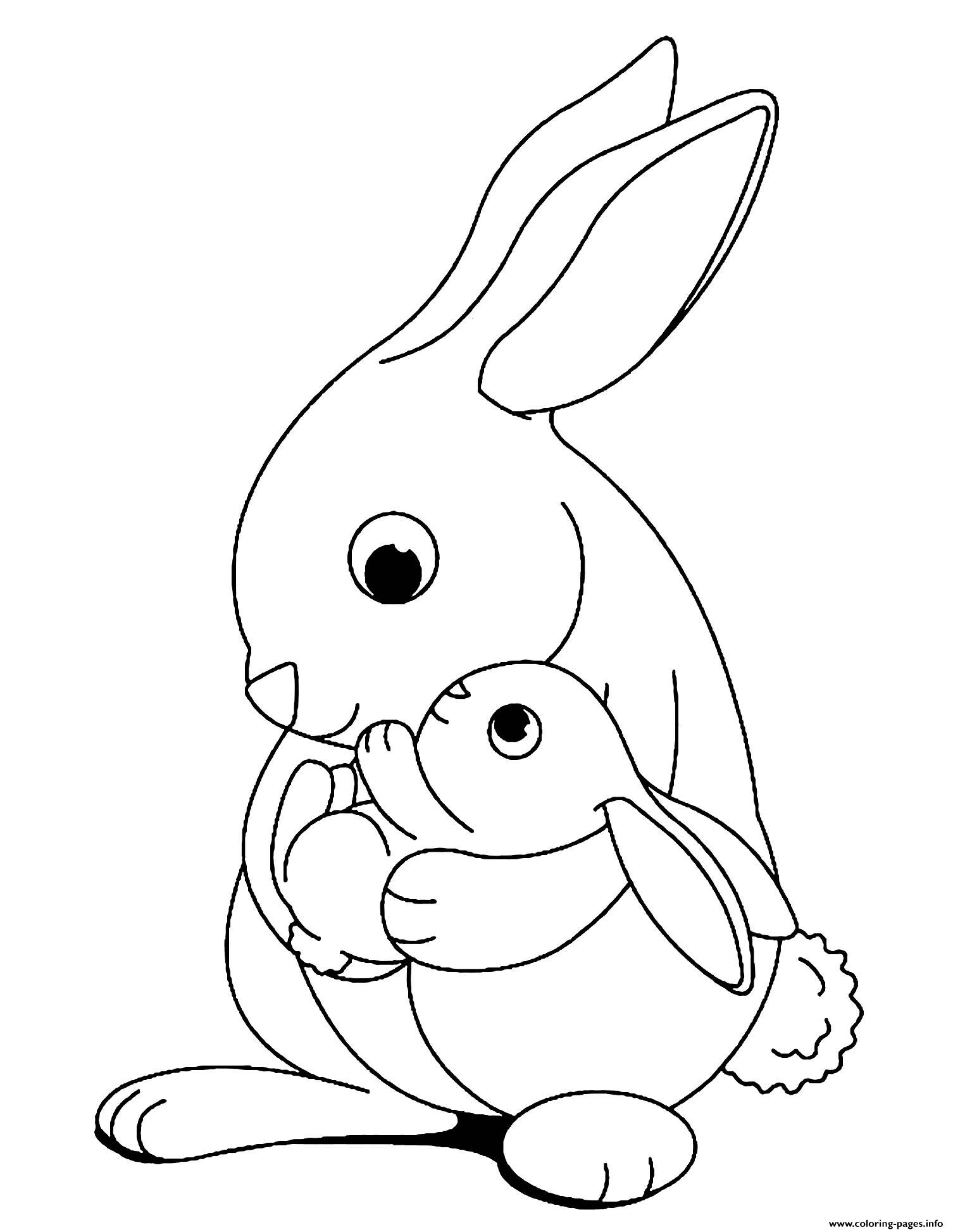 Children Rabbit With Mom Coloring Page Printable