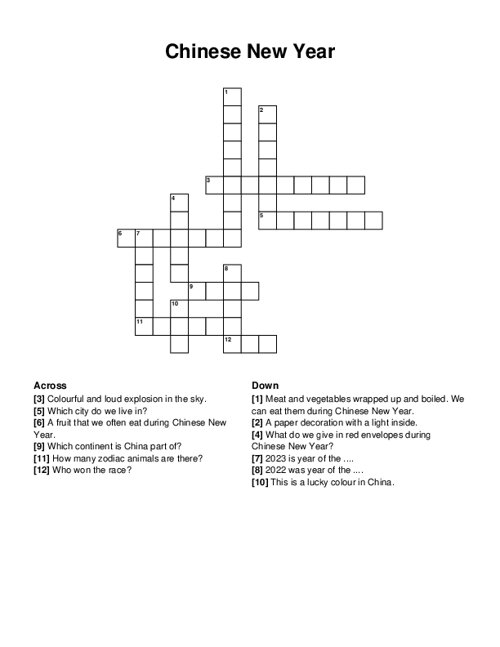 Chinese New Year Crossword Puzzle