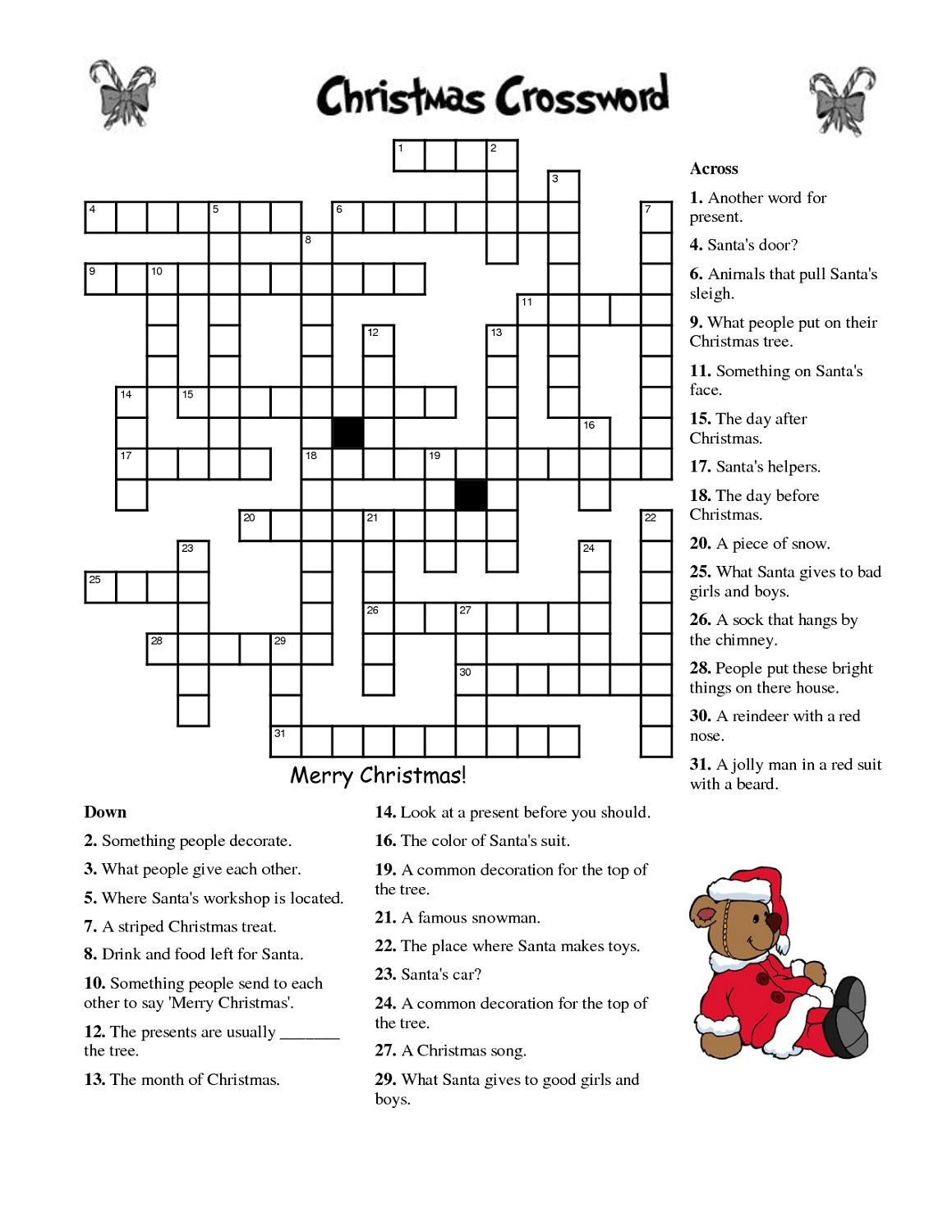 Christmas Crossword Puzzles Free Printable FREE Printable A Z