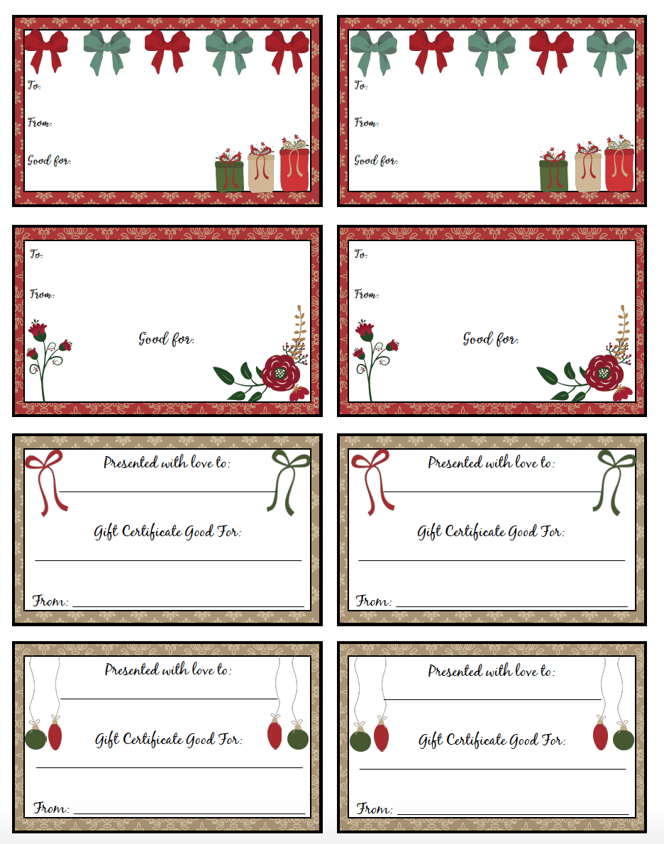 Christmas Gift Card Templates Free Printable