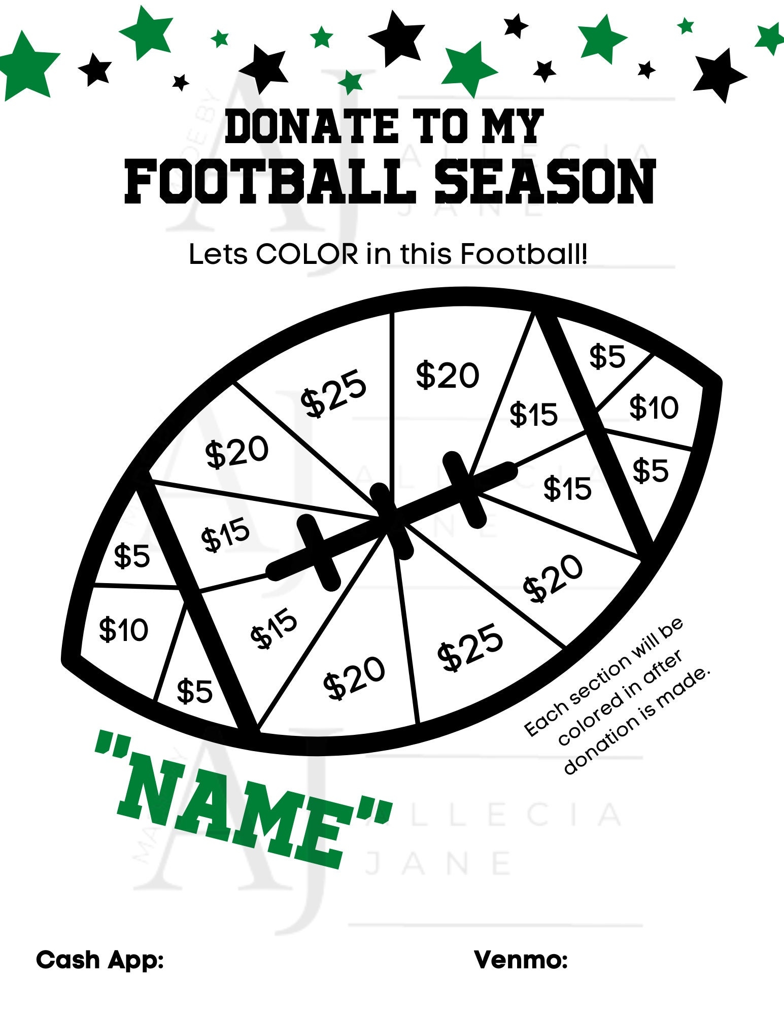 Color In The Football Fundraiser Etsy