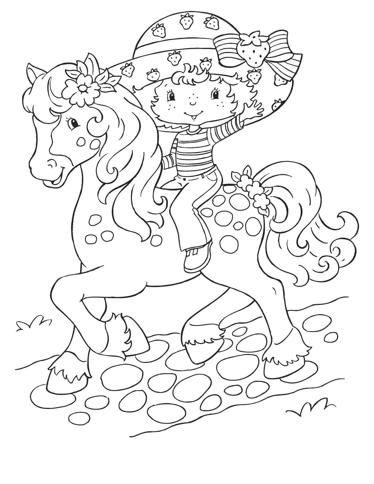 Coloring Page Strawberry Shortcake On Horse Coloring me