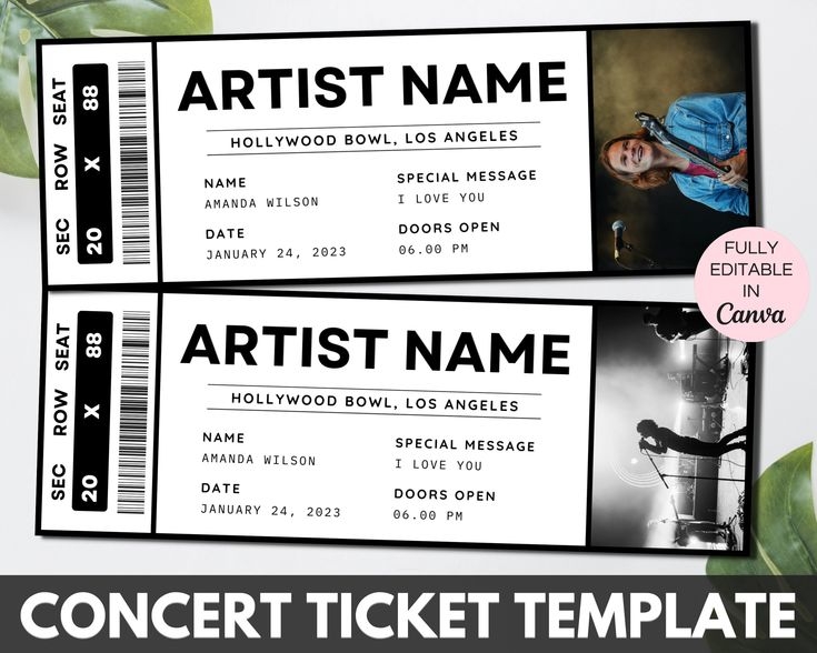 Concert Ticket Template Editable Event Ticket Canva Template Custom