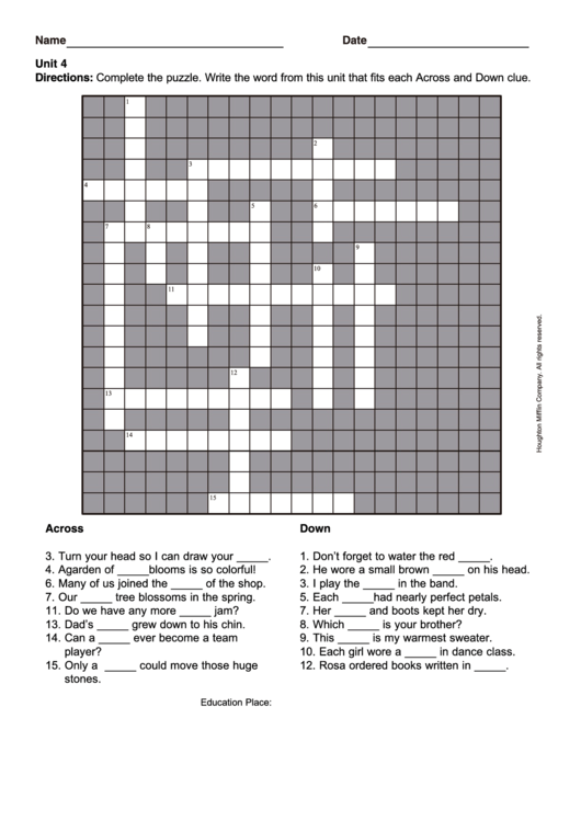 Crossword Puzzle Template Printable Pdf Download