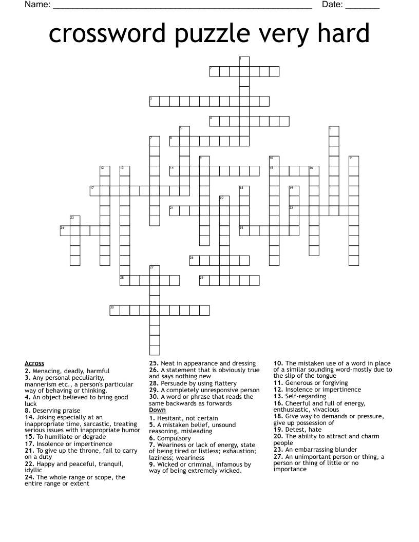 Crossword Puzzle Very Hard WordMint Worksheets Library