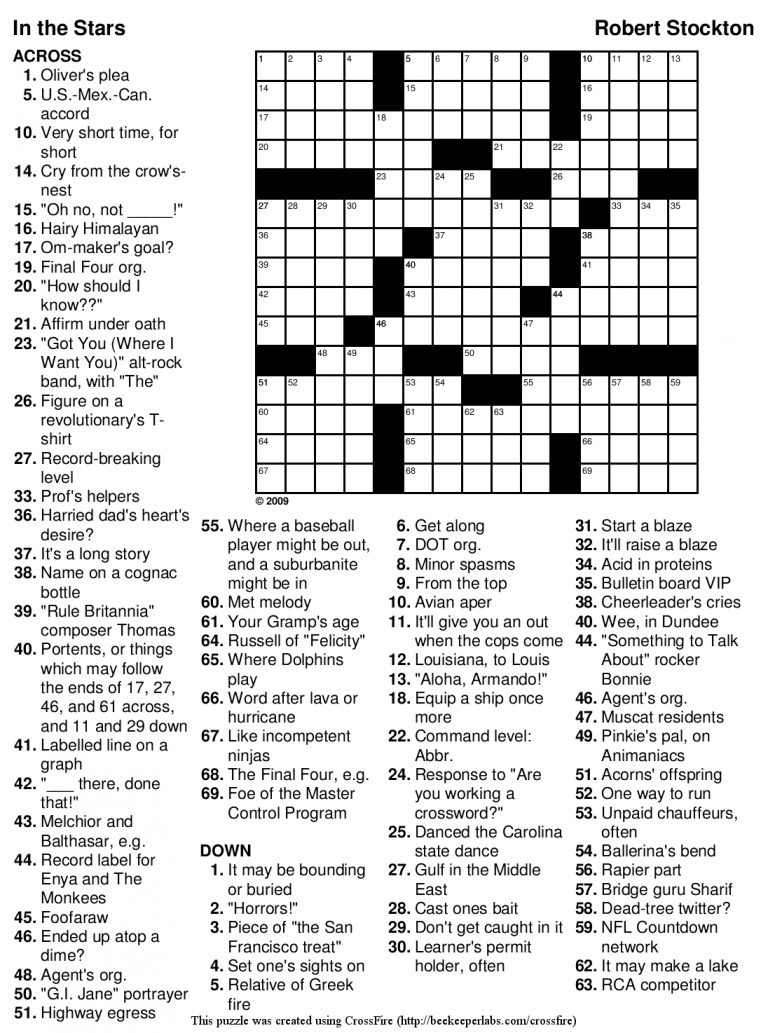 Crossword Puzzles Printable Medium Difficulty Crosswords Inthestars 