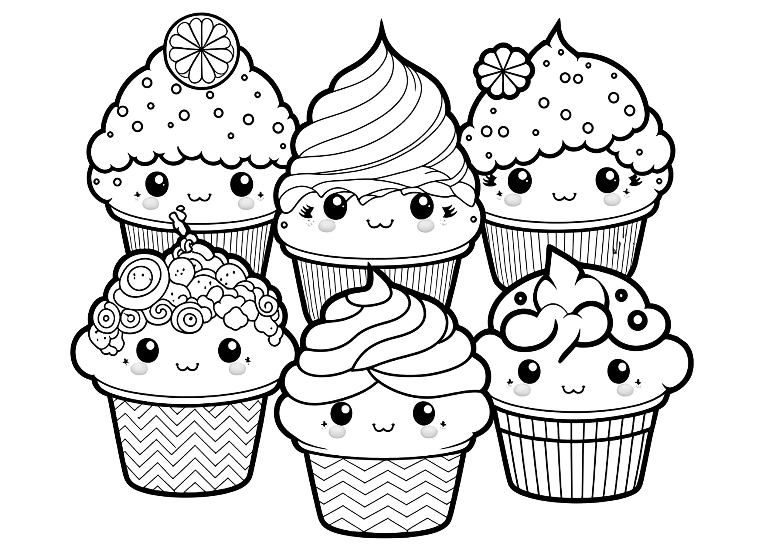 Cupcakes Style Kawaii Cupcake And Cake Coloring Pages For Kids