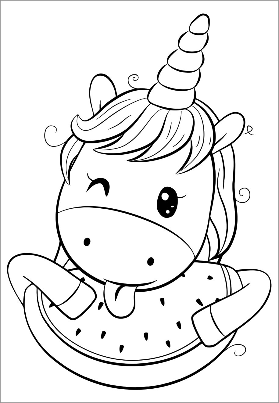 Cute Unicorn Watermelon Coloring Page ColoringBay