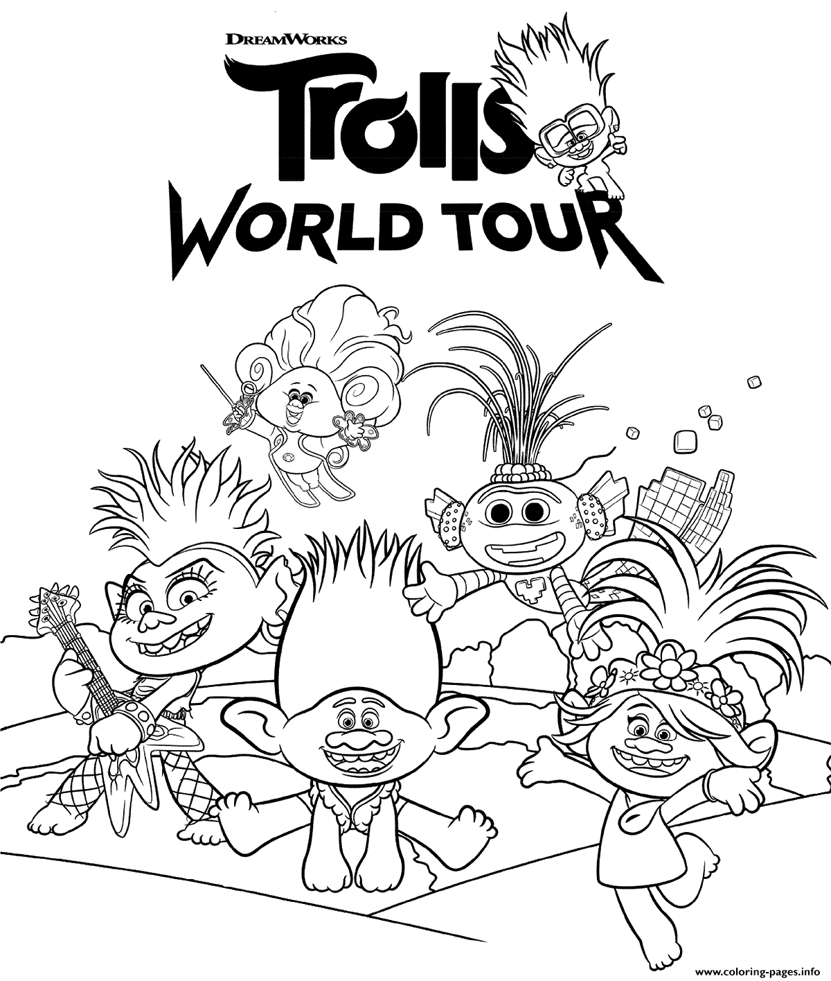 DreamWorks Trolls 2 World Tour Coloring Page Printable