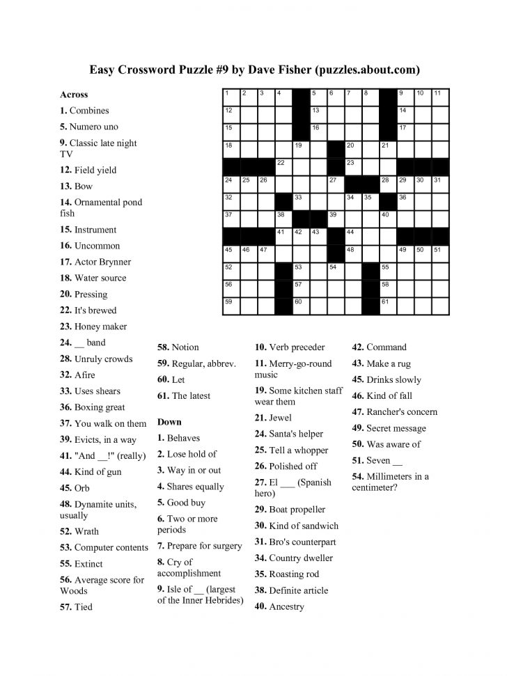 Easy Crossword Puzzle 9Dave Fisher Puzzlesaboutcom Lonyoo Printable 