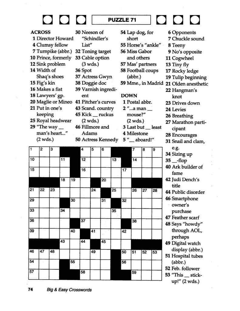 Easy Large Print Crossword Puzzles Free Printable