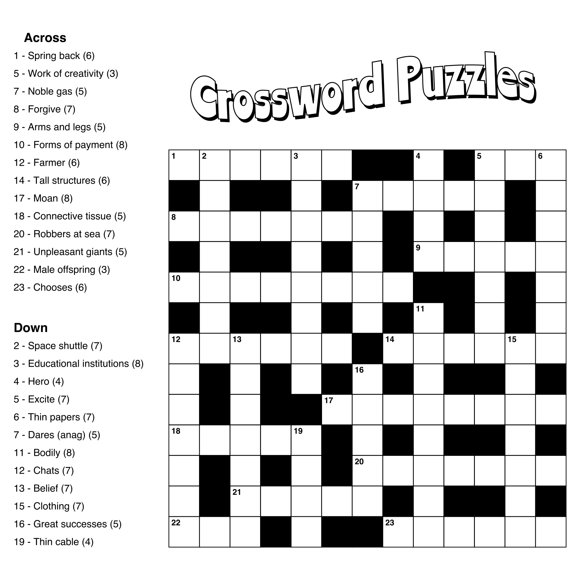 Easy Printable Crosswords FREE Printable