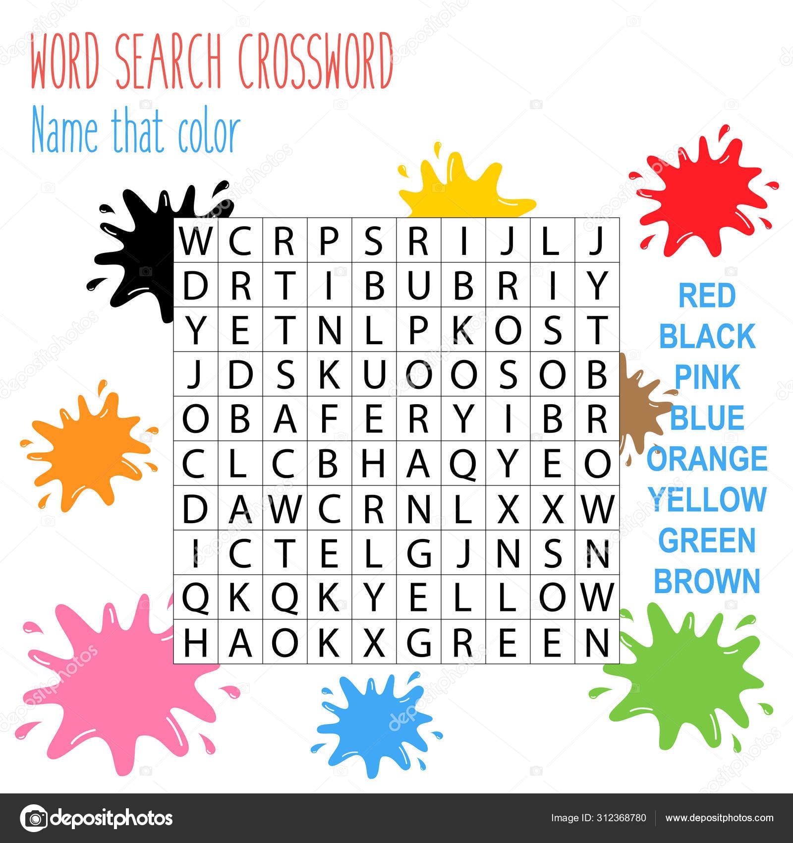 Easy Word Search Crossword Puzzle 39 Name Color 39 Children Elementary 