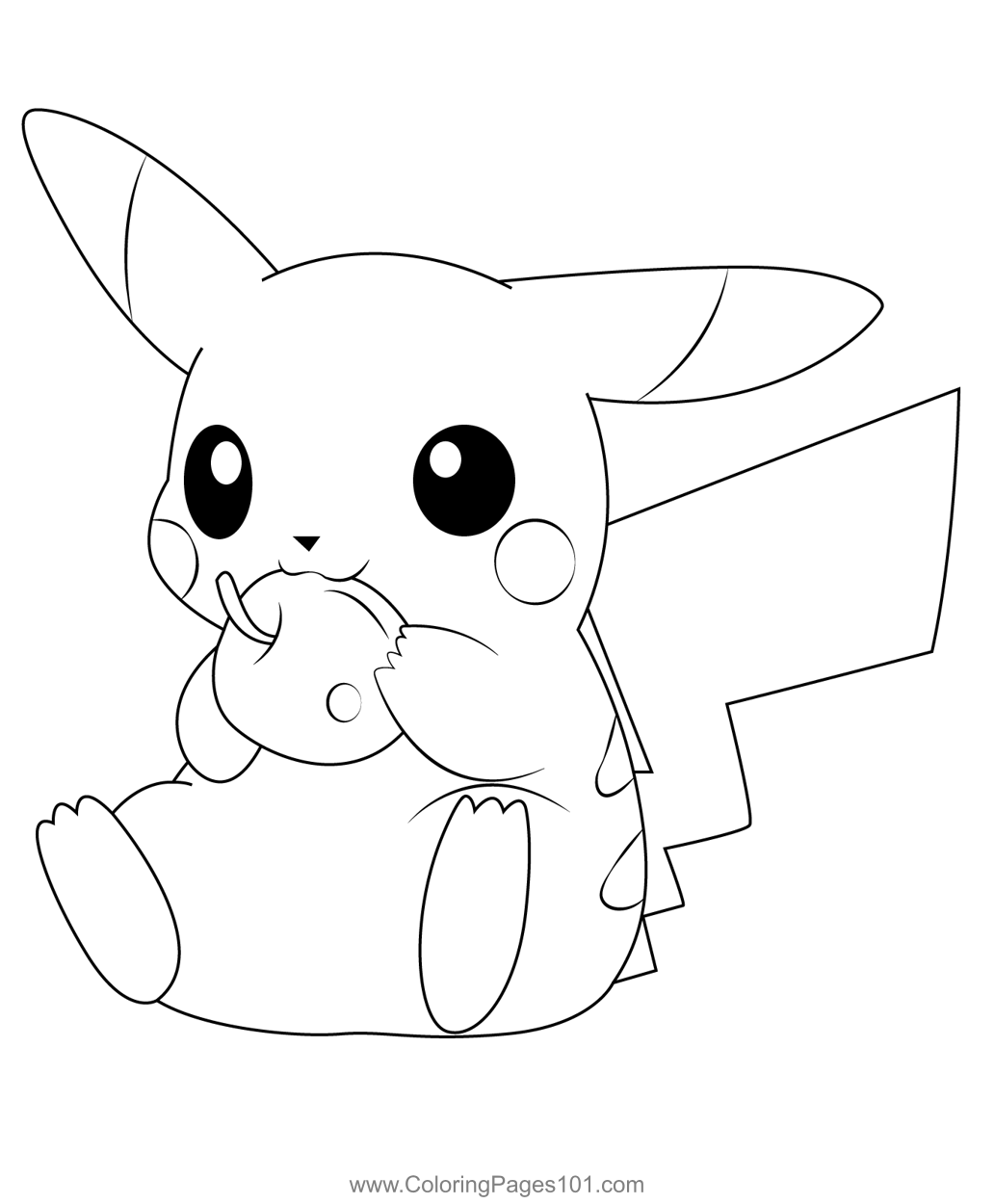 Eating Pikachu Coloring Page For Kids Free Pikachu Printable Coloring 