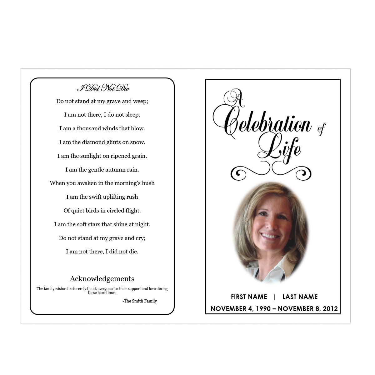 Editable Downloadable Printable Free Blank Funeral Program Templates
