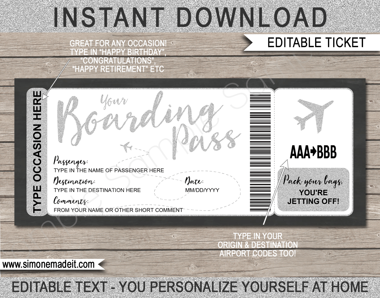 Editable Free Printable Airline Ticket Template For Gift Printable 