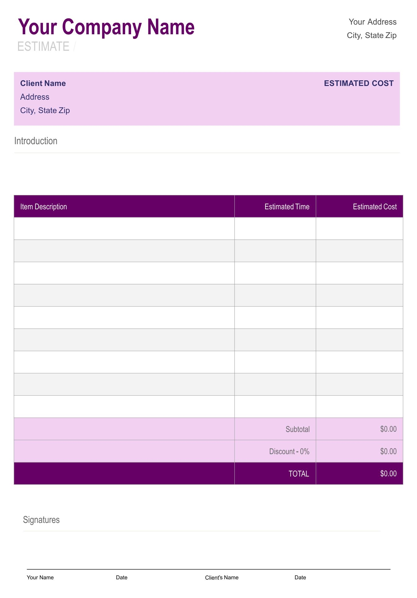 Estimate Templates 10 Free PDF Printables Printablee