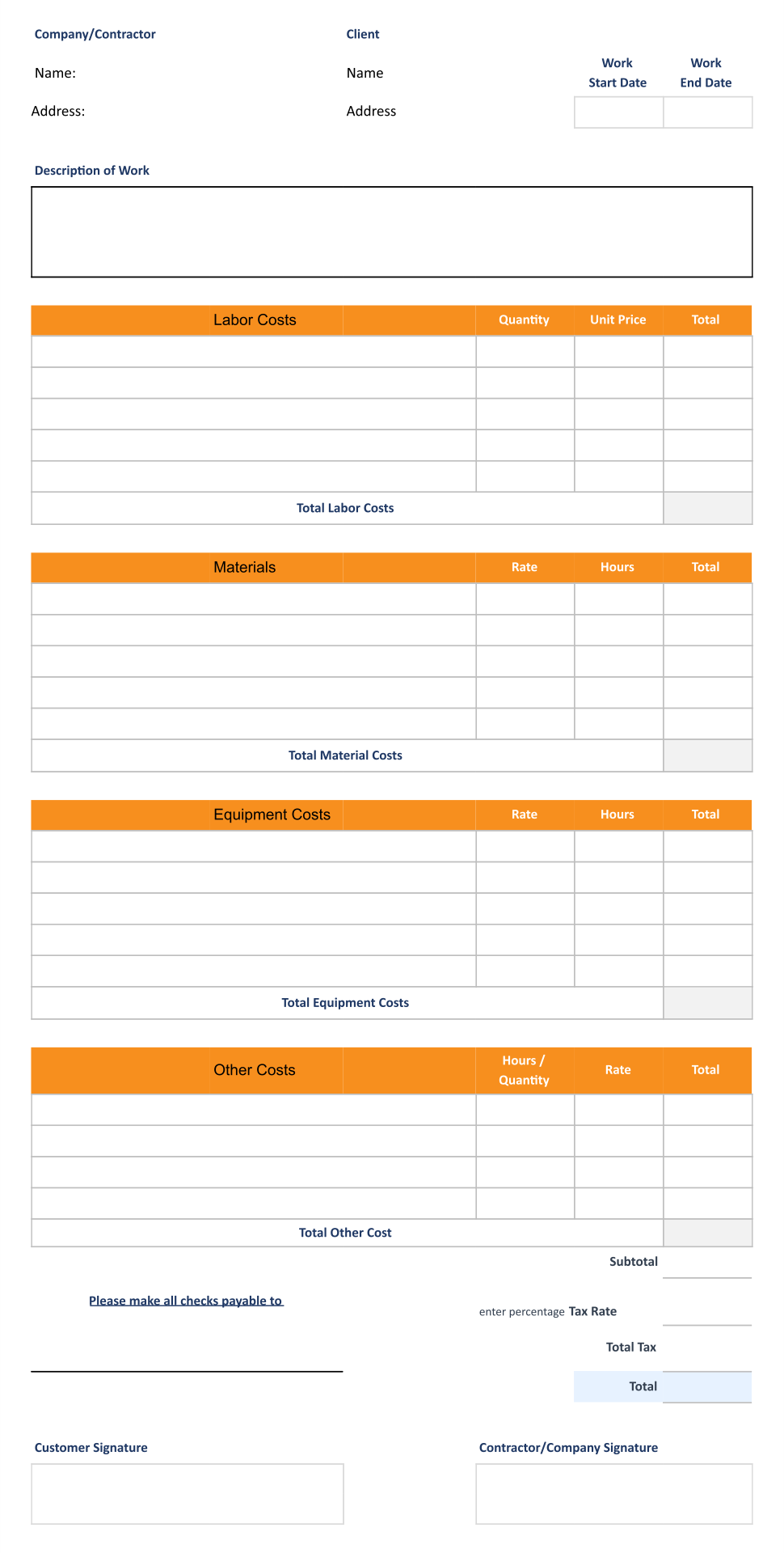 Estimate Templates Blank Downloadable 10 Free PDF Printables Printablee