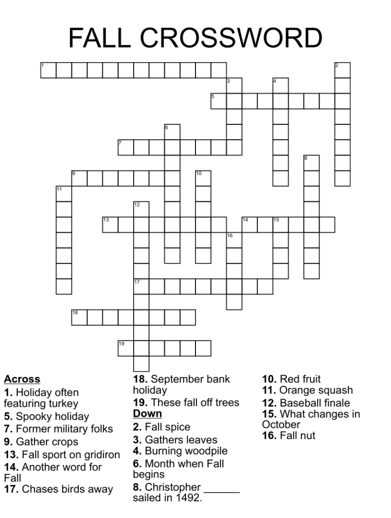 Fall Crossword Puzzle Printable Free Crossword Puzzles Printable