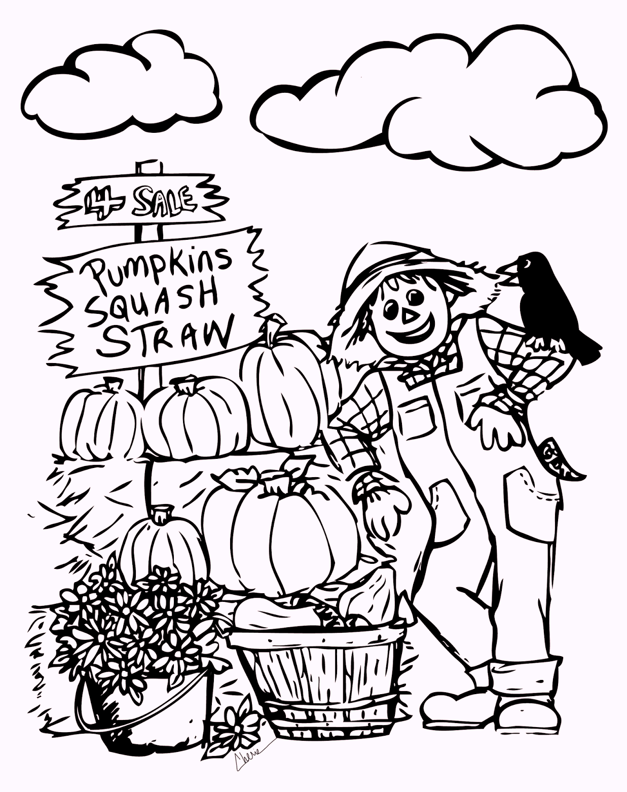 Fall scarecrow coloring pages harvest time
