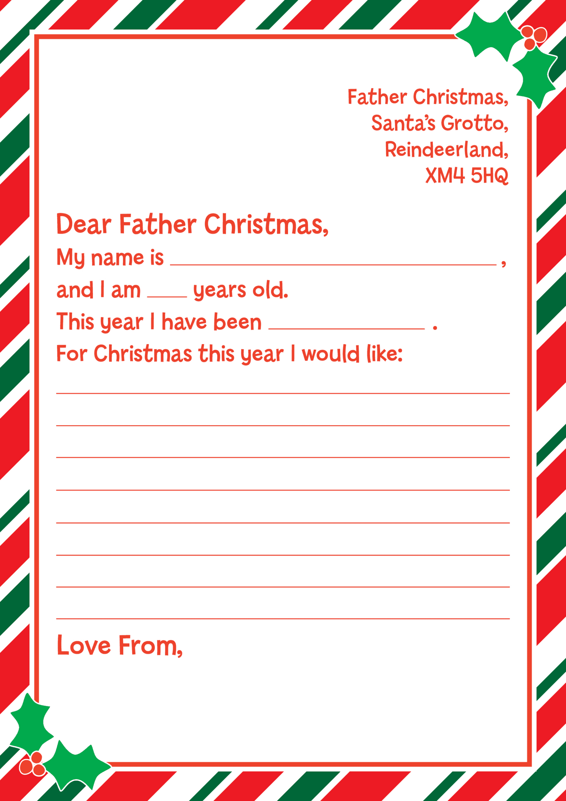 Father Christmas Letter Template Printable FREE Printable A Z