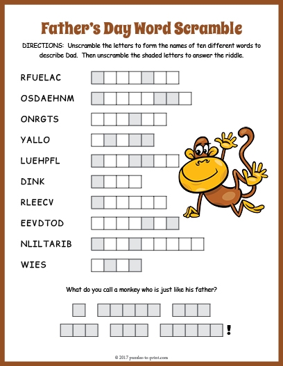 Fathers Day Word Scramble