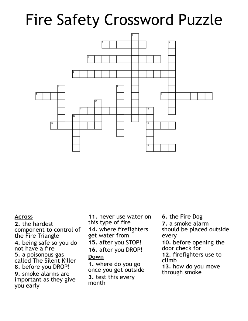 Fire Safety Crossword Puzzle Printable Printable Crossword Puzzles 