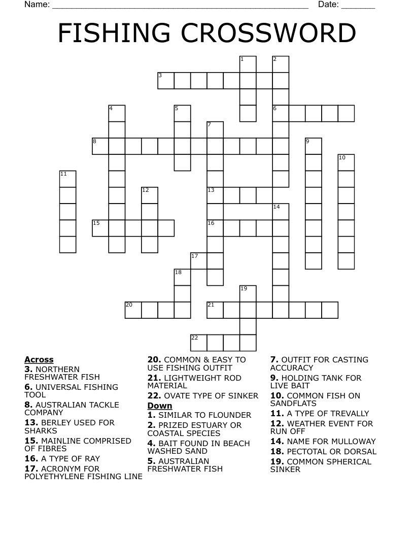 Fishing Crossword Puzzle Printable