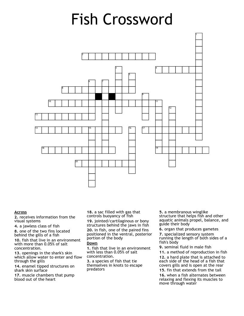 Fishing Crossword Puzzle Printable