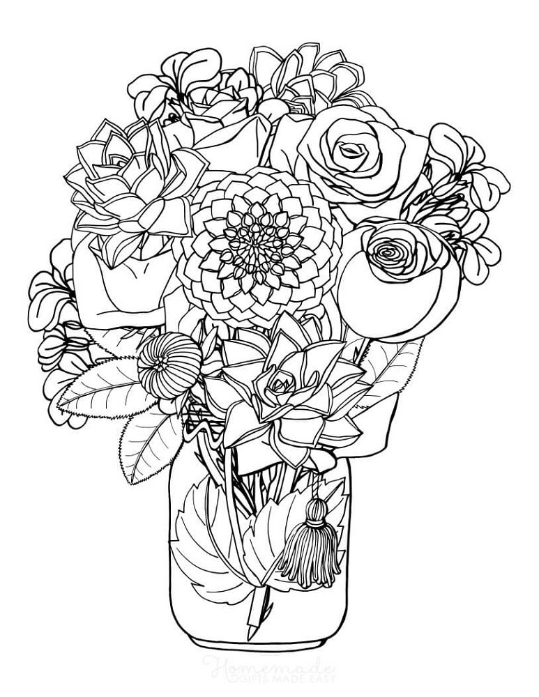Flower Design Flower Coloring Pages For Adults Coloring Book 