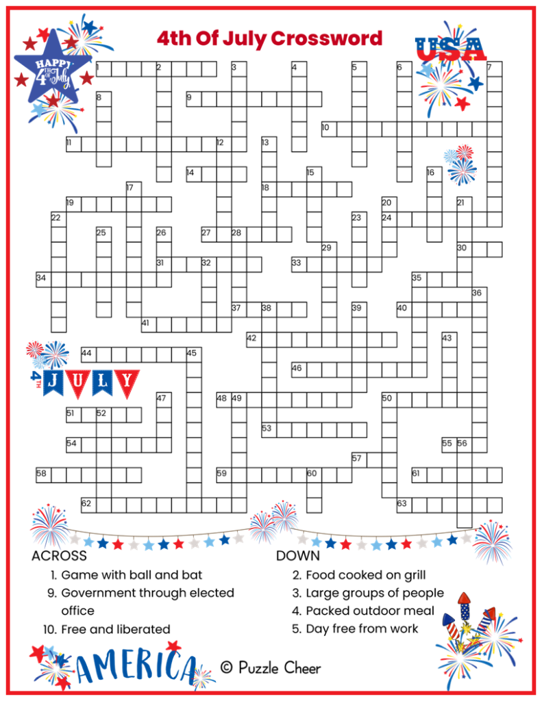 Fourth Of July Crossword Puzzle Puzzle Cheer
