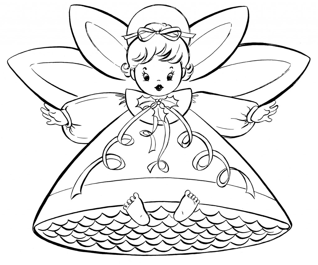Free Christmas Coloring Pages Retro Angels The Graphics Fairy