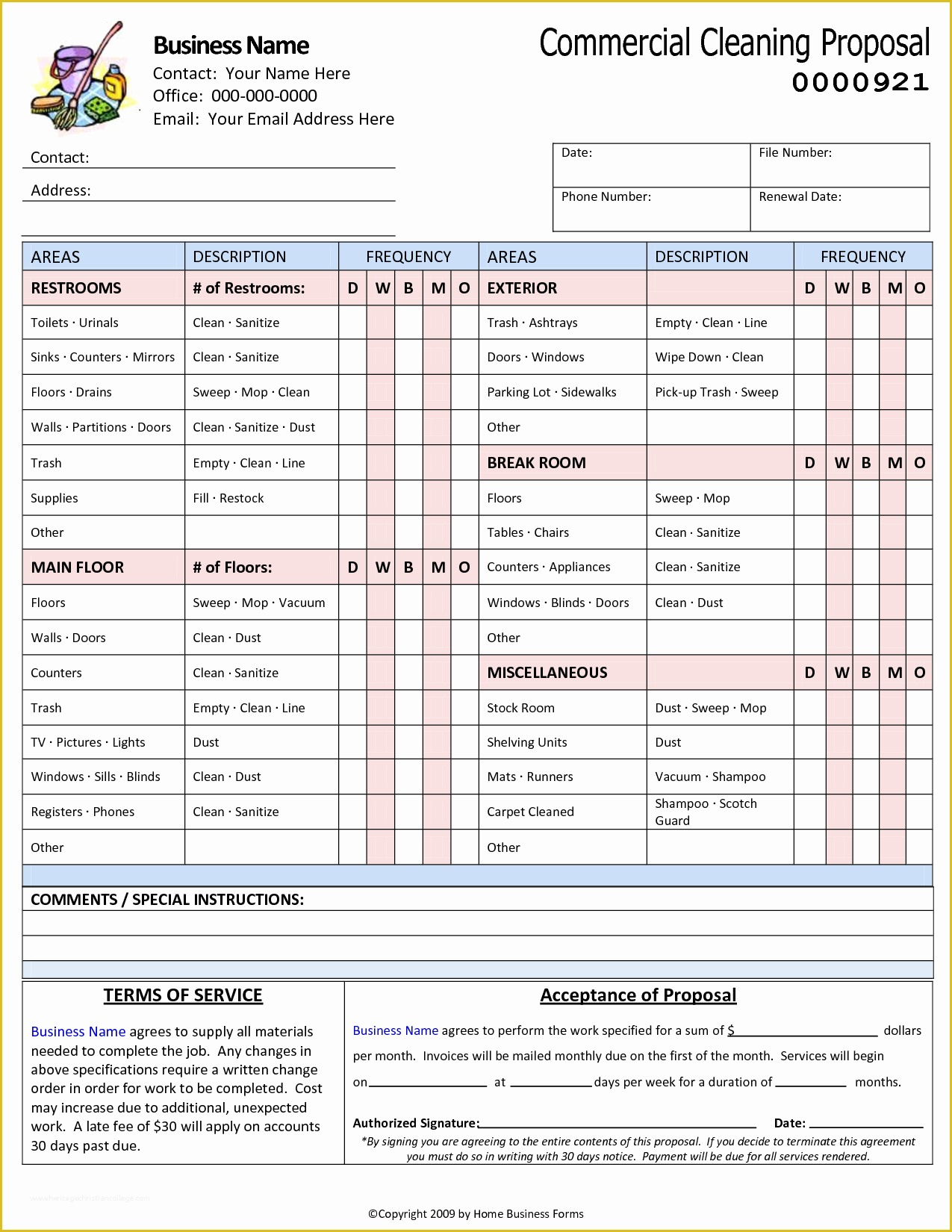Free Cleaning Proposal Template Of Printable Blank Bid Proposal Forms 
