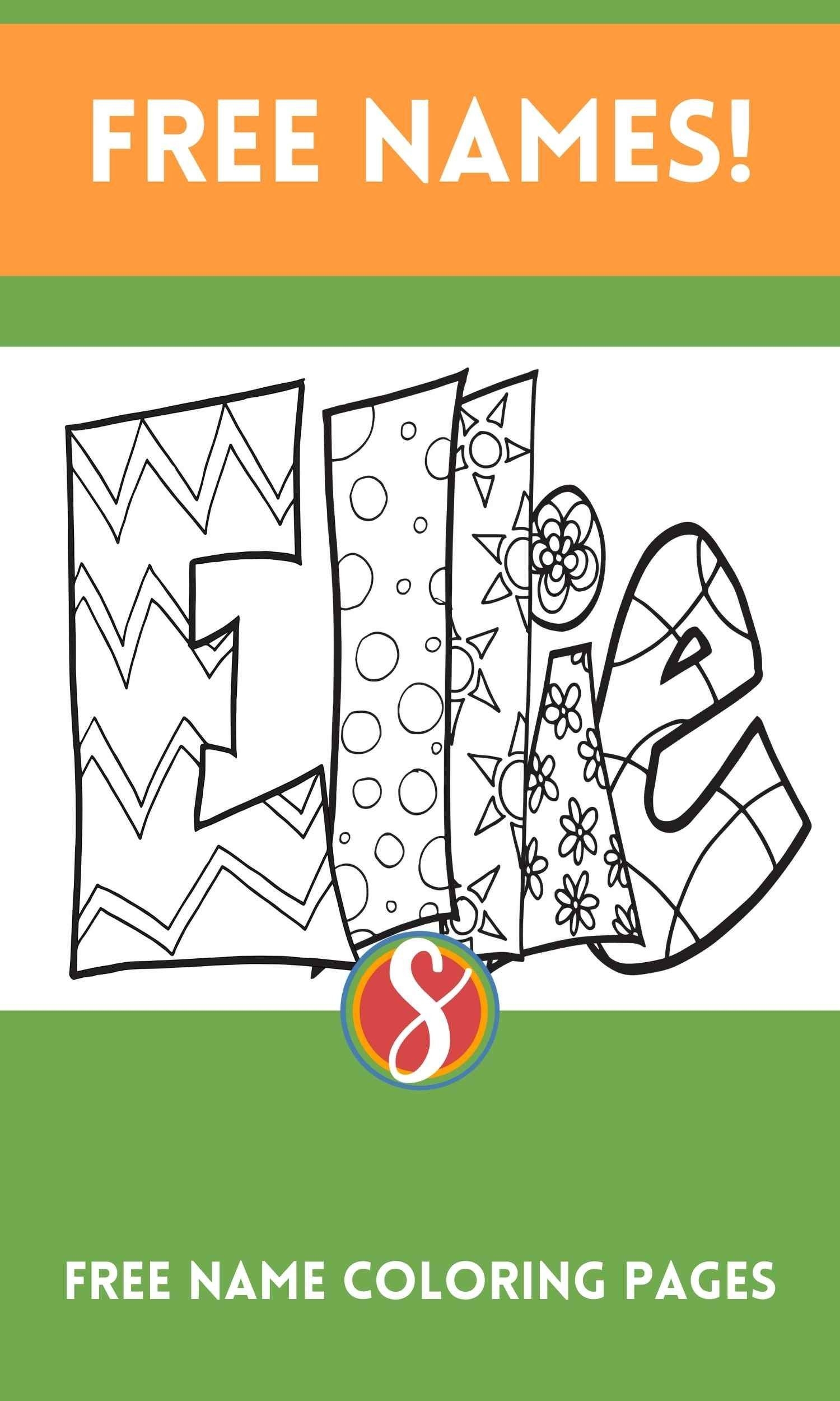 Free ELLIE Name Coloring Page Printable Stevie Doodles Name