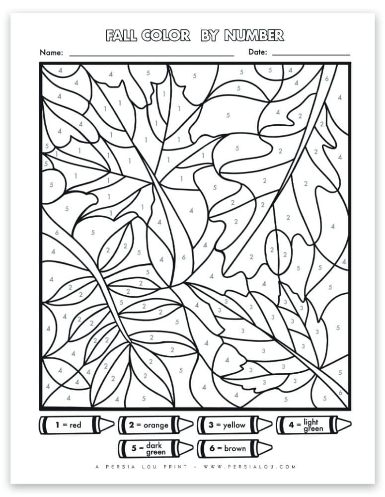 Free Fall Color By Number Fall Leaves Printable Coloring Page