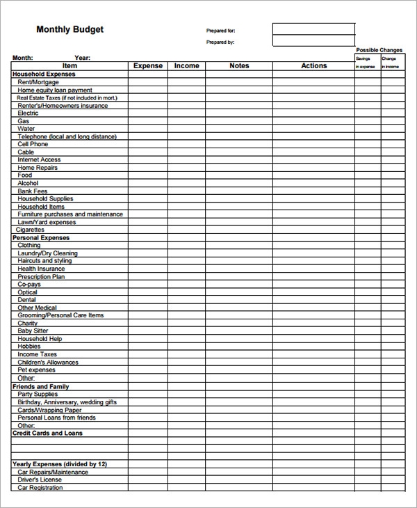 Free Monthly Budget Template Printable
