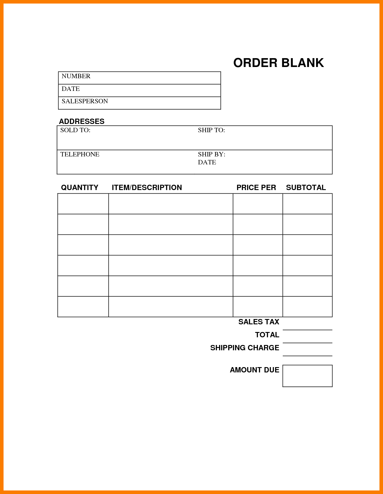Free Order Form Template Printable Printable Forms Free Online