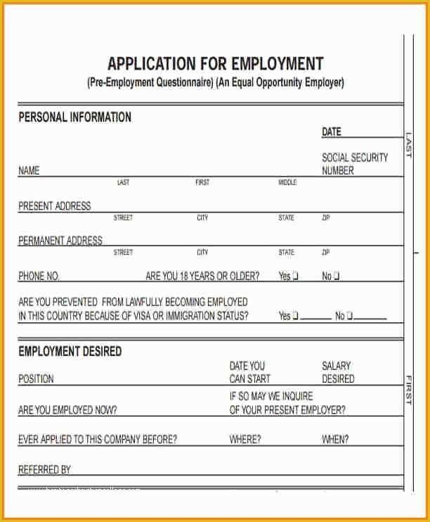 Free Printable Application For Employment Template Of 12 Standard 