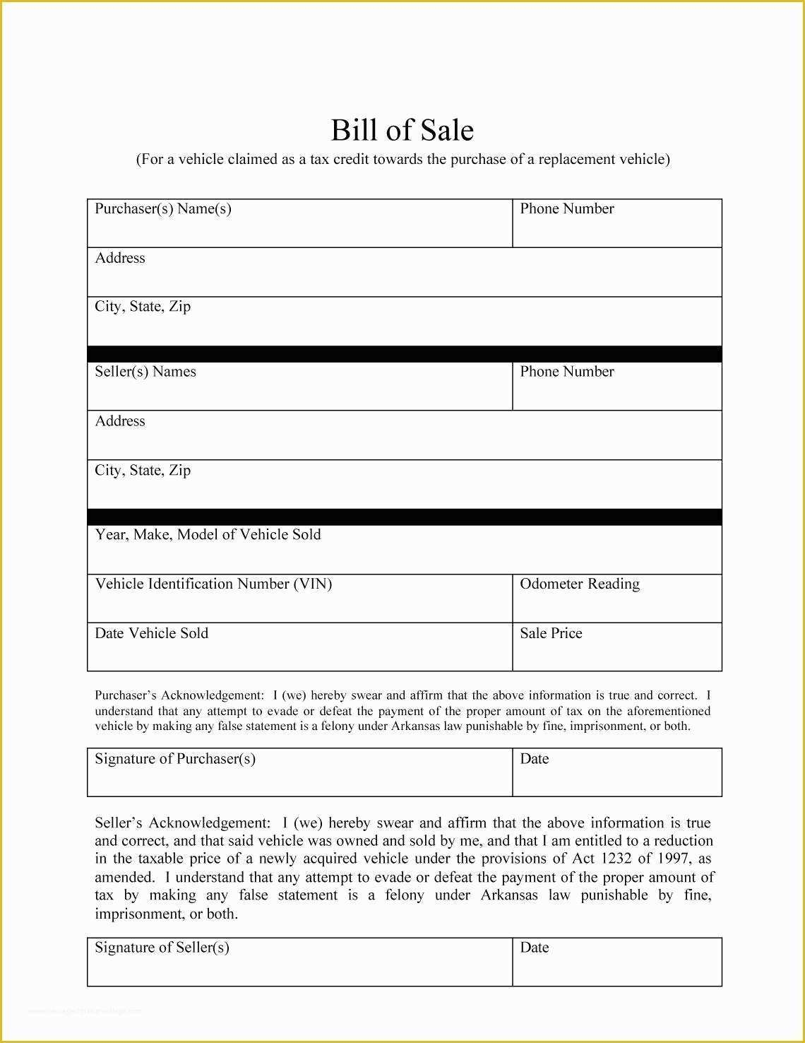 Free Printable Automobile Bill Of Sale Template Of 46 Fee Printable 