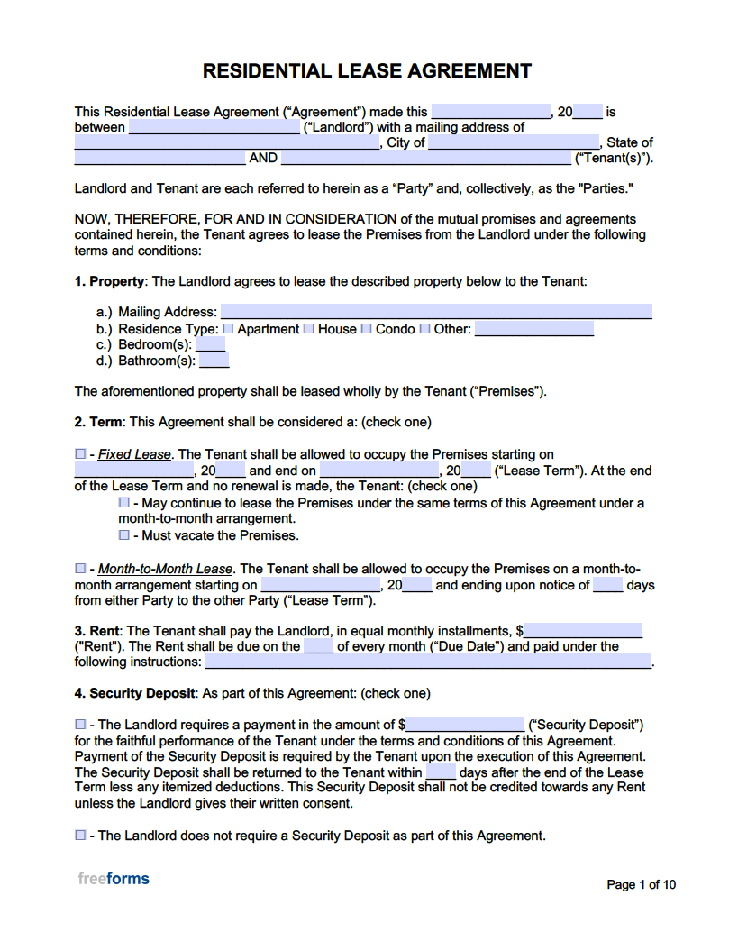 Free Printable Basic Rental Agreement FREE Printable A Z
