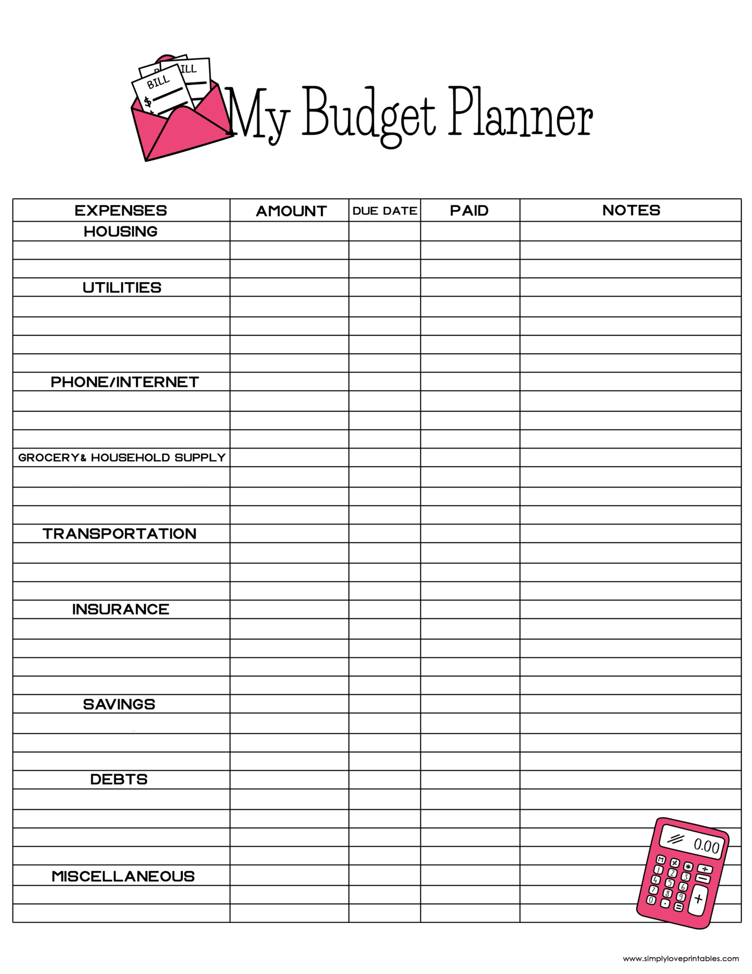 Free Printable Budget Templates FREE Printable A Z