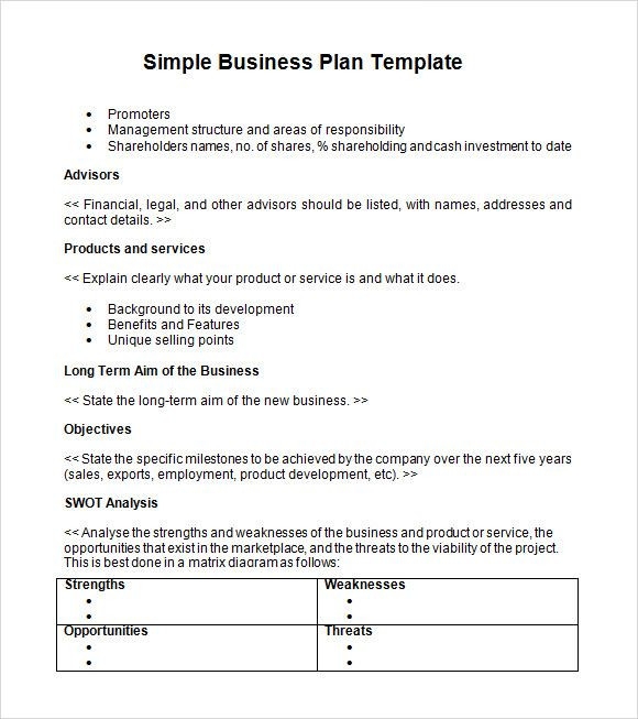 Free Printable Business Plan Template Simple Business Plan Templates