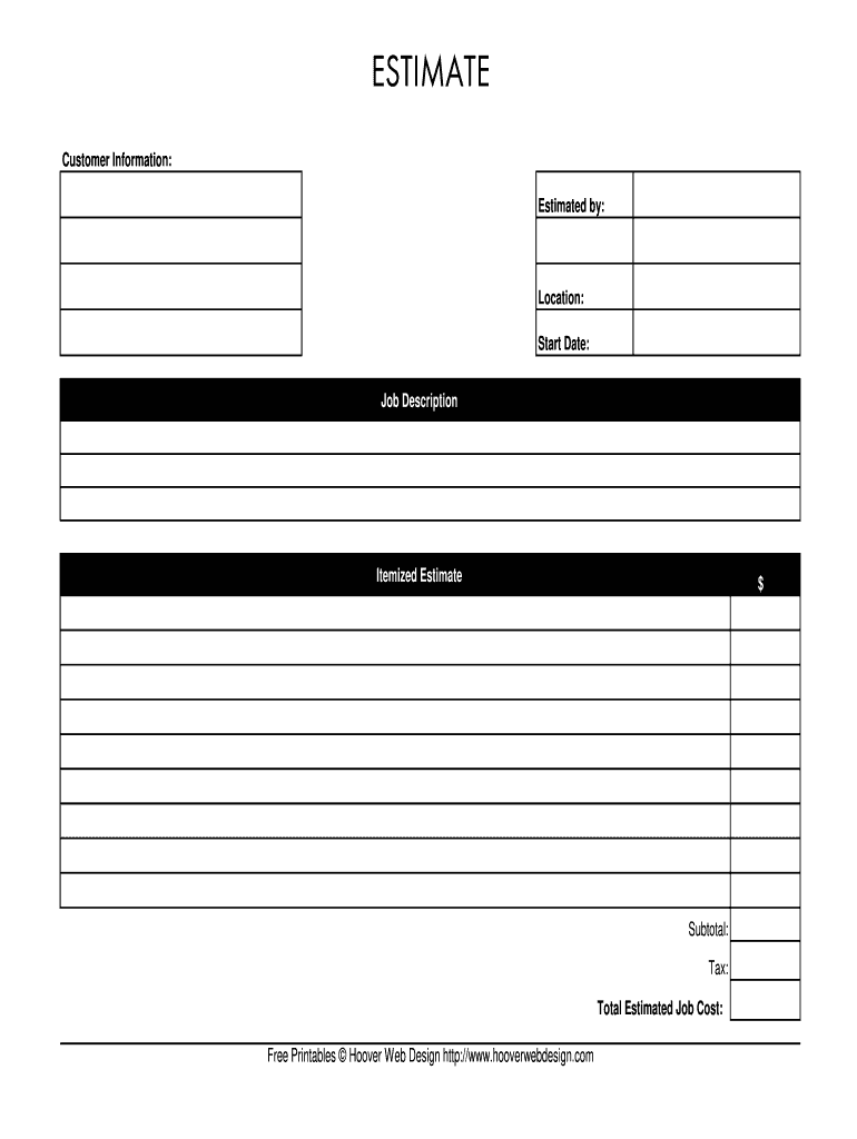 Free Printable Estimate Templates Free Printable Templates