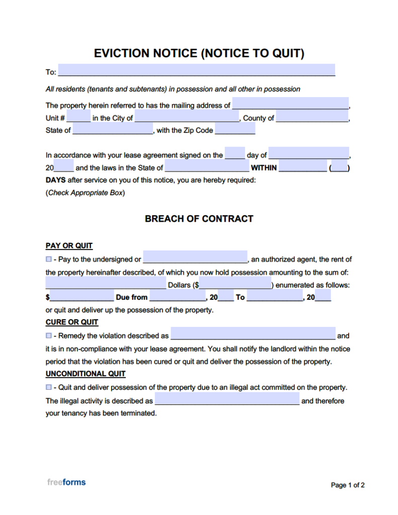 Free Printable Eviction Notice Template Fillable Form 2023